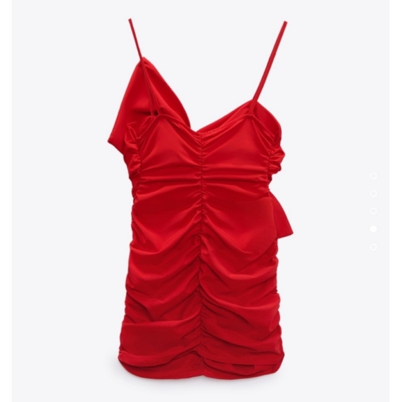 Zara Ruched Bow Red Mini Dress - Picture 9 of 10